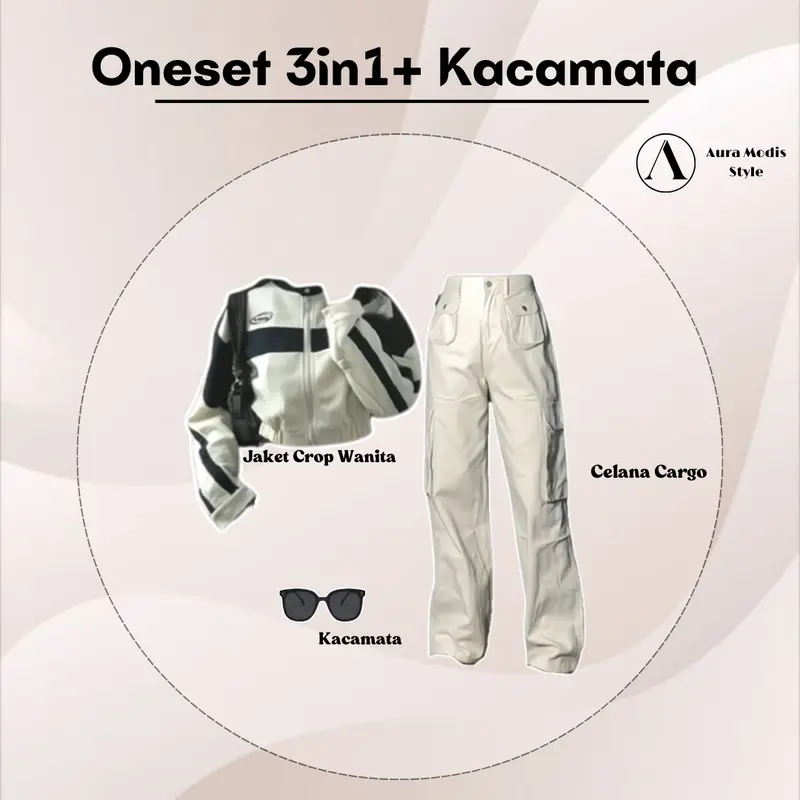 Setelan One set Wanita Skena ( Cardigan Crop Motif + Celana Cargo + Kacamata ) AM141N Cantik Panjang Keren Merah Nyaman Casual 2