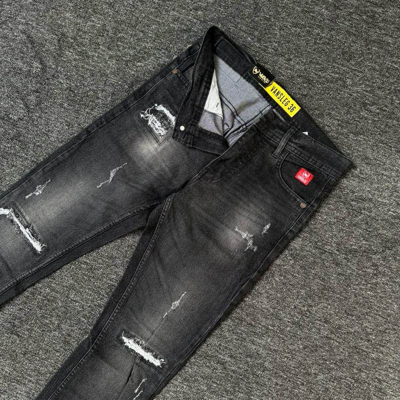 27-33 CELANA JEANS PANJANG ABU SOBEK PAHA BLACK VIPER   Melar Slim Fit Skinny Stretch Denim Lembut Pria Tebal 7