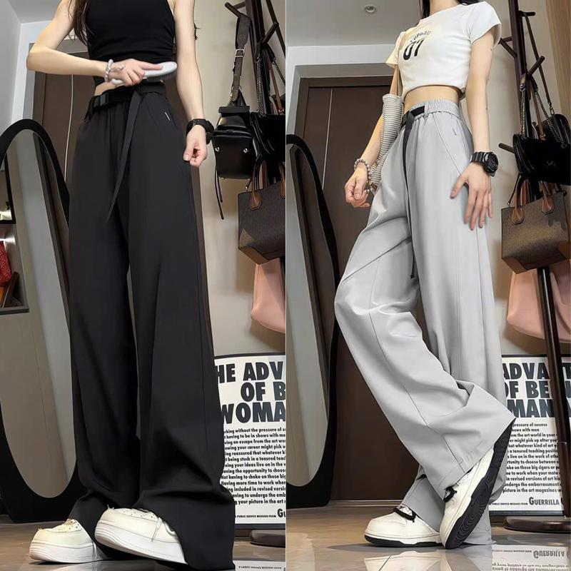 Quần dài ống rộng dáng suông nam-nữ chất gió lụa thoáng mát Lưng thun full đai lưng logo