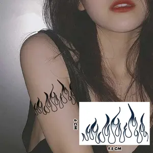 Stiker Tato Semi Permanen Tato Temporer Tahan Lama 15 Hari Tato Waterproof 9.5x6 cm Flame Seedling