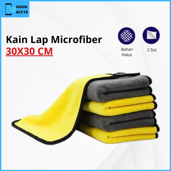 kain lap microfiber lembut 30x30 Anti lecet serbaguna Kuning Abu Cleaning