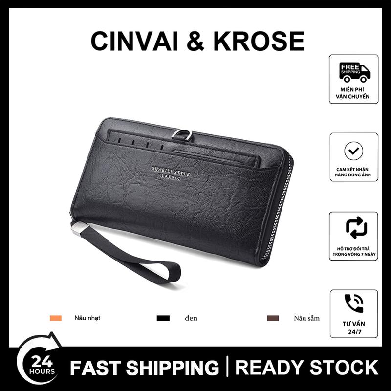 SHABILI Ví, ví nam, ví cầm tay, túi điện thoại di động, túi đựng CMND, ngăn đựng thẻ, ngăn đựng tiền xu, túi có khóa kéo, nhiều khe cắm thẻ, sức chứa lớn, đa chức năng, dây đeo cổ tay có thể tháo rời thời trang