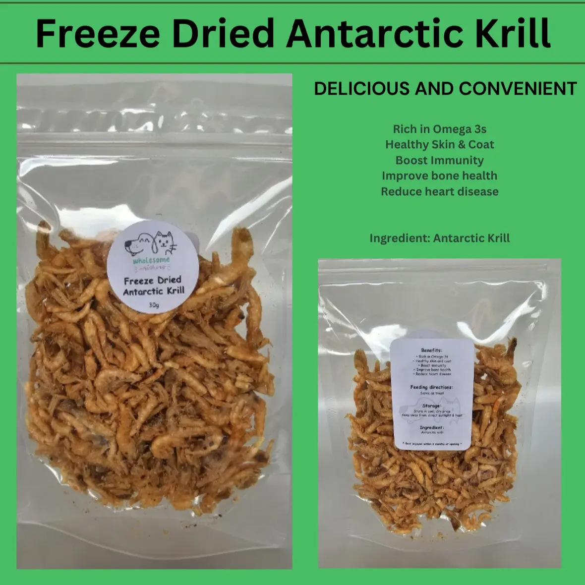 Wholesome Whiskers Freeze Dried Antarctic Krill for Dogs and Cats