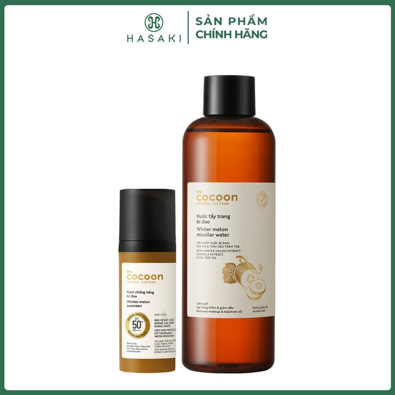 Combo Cocoon Kem Chống Nắng 50ml + Nước Tẩy Trang Bí Đao 500ml | HASAKI BEAUTY
