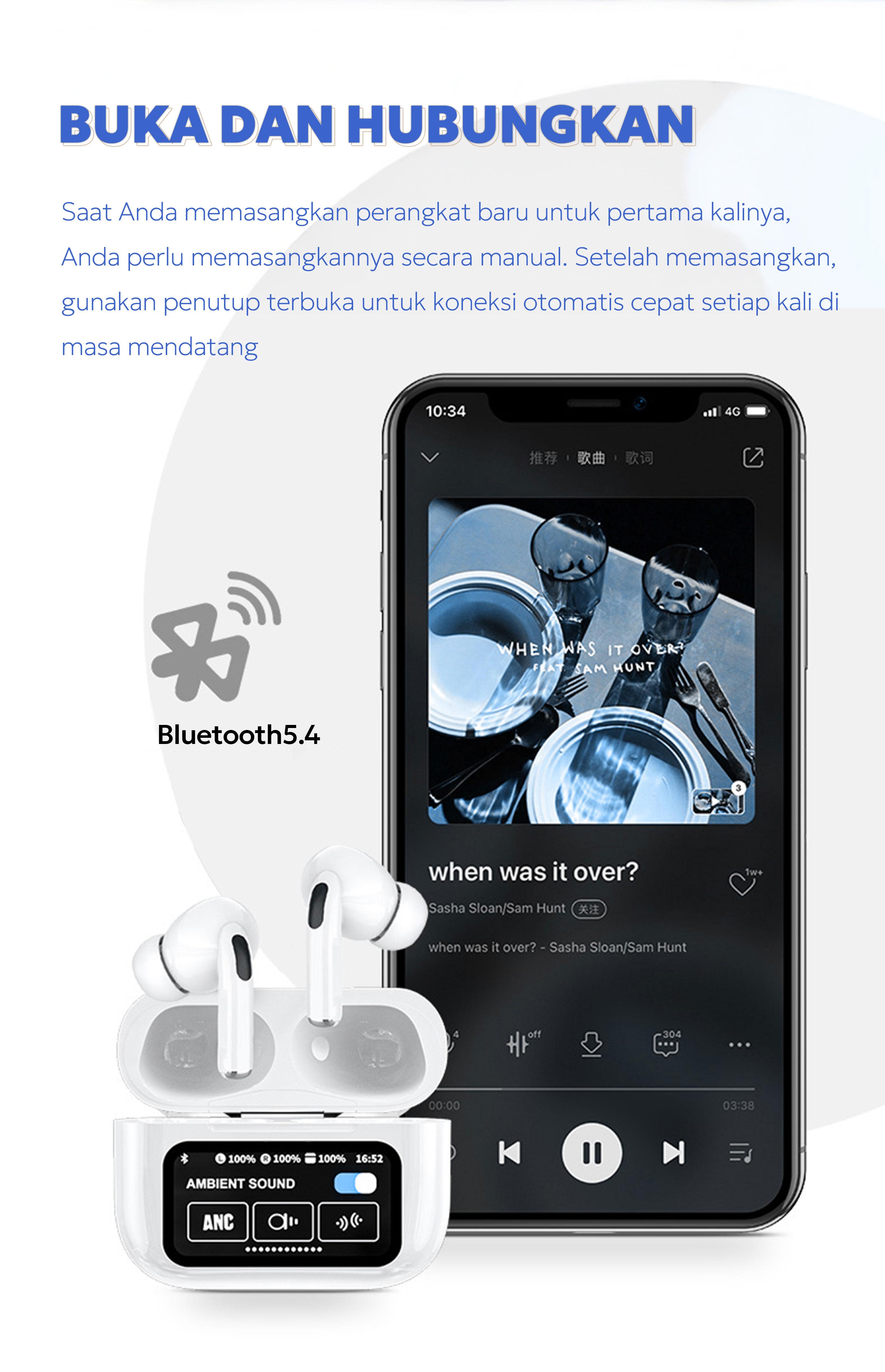 [3 GRATIS] A9 PRO Earbuds Pintar Dengan Layar Resolusi Tinggi, Atur Wallpaper Layar Kunci, Fungsi ANC/ENC, Tahan Air IPX5, Cari Earphone, Kontrol Musik Dan Tampilkan Lirik Untuk iPhone/Android