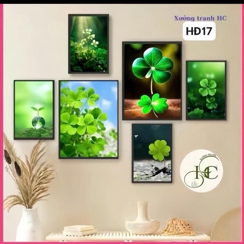 Bộ 6 tranh phong cảnh Hoa sen cánh đồng hoa hồng tranh decor tranh fomex trạn dán tường tranh fomex nhẹ 5mm kèm băng keo sau tranh Treo Tường Đồng