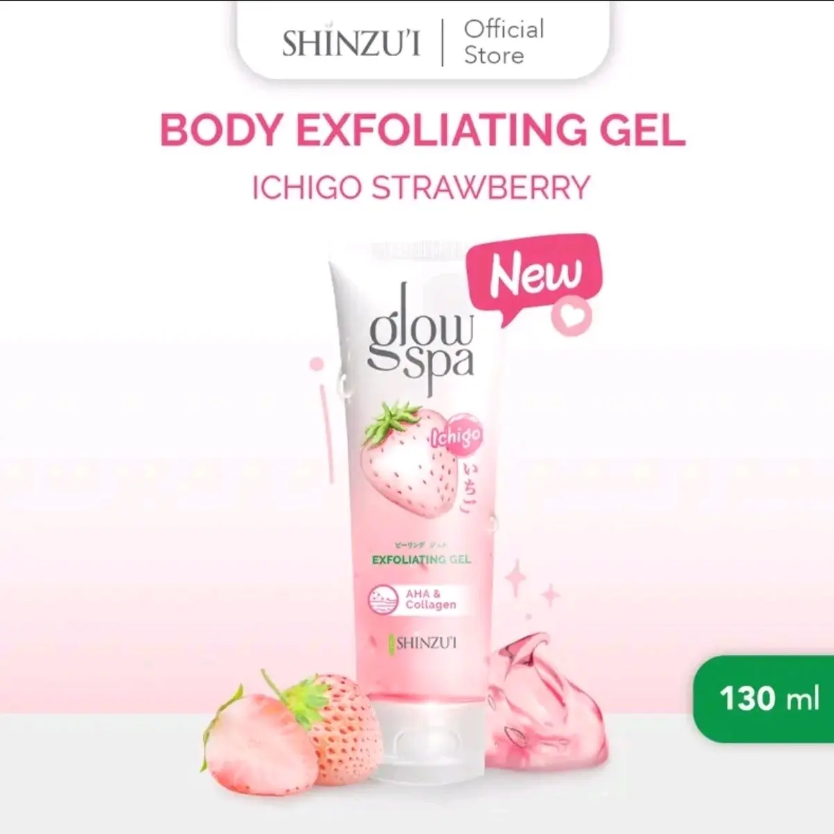 Shinzui Glow Spa Exfoliating Gel Ichigo 130ml Scrub untuk Kulit Bersinar - Mandi Mencerahkan Pencerah Kotoran