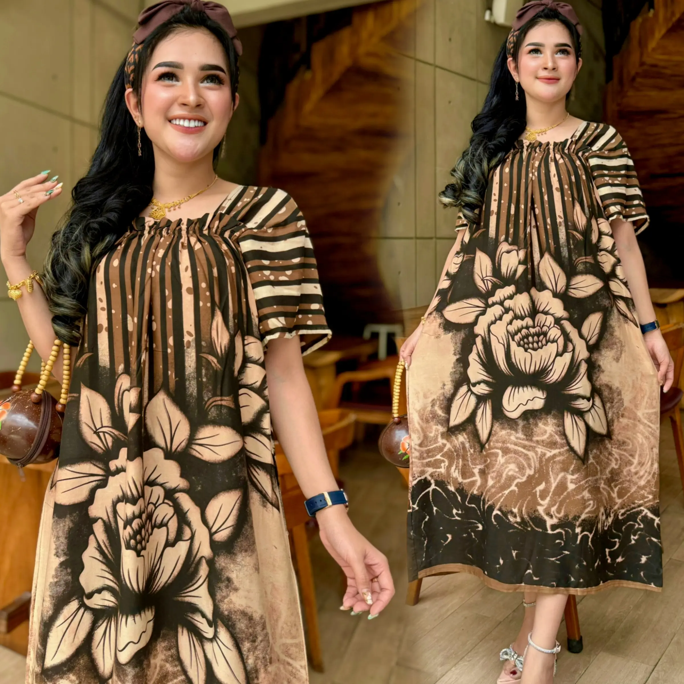 DASTER FUJI TERBARU MOTIF CINDERELLA DASTER KEKINIAN DASTER JUMBO Musim panas Katun Bunga Busui Karet Rayon Pendek Wanita