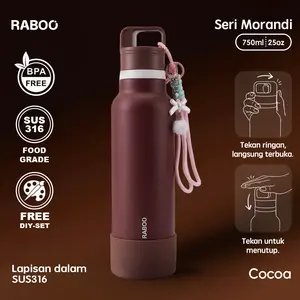 RABOO Tumbler Olahraga MORANDI 750ML , Satu-Klik untuk Buka, SUS 316 Stainless, Botol Termos Trendi dan Praktis dibawa - COCOA
