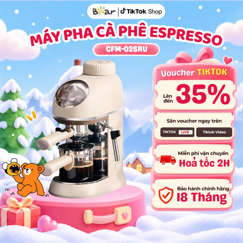 Máy Pha Cà Phê Tự Động Bear KFJ-P02T7 (CFM-025RU), Công Suất 800W, Nhỏ Gọn Tiện Lợi, Pha Cappuccino, Espresso, Hỗ Trợ Đánh Bọt Sữa, Bảo Hành 18 Tháng