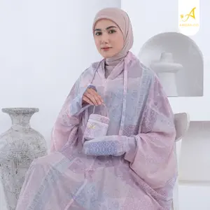 Abidah.co - Mukena Traveling Mini Pouch Terusan Lajuran Dewasa 2in1 Tas Mini Parasut Korea Motif