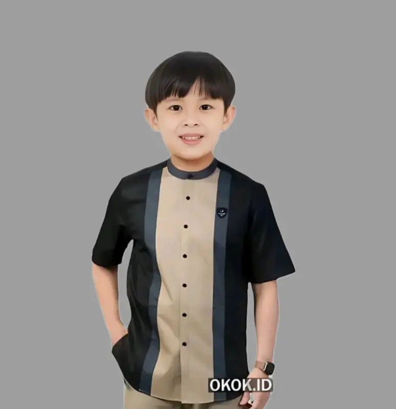 Baju Koko Anak Nuaimann Lengan Pendek 1-8 Tahun Kombinasi 3 Warna Bahan Full Katun Vito Signature Muslim Kurta Pria Casual Motif Lembut Nyaman Panjang Toyobo 3