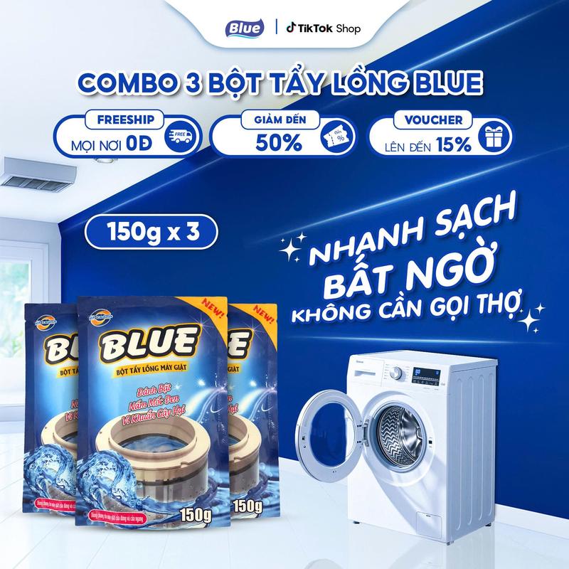  Combo 3 Bột Vệ Sinh Lồng Máy Giặt Blue 150g gói Kháng Khuẩn Khử Mùi Tiện Lợi Tại Nhà Không Cần Gọi Thợ 