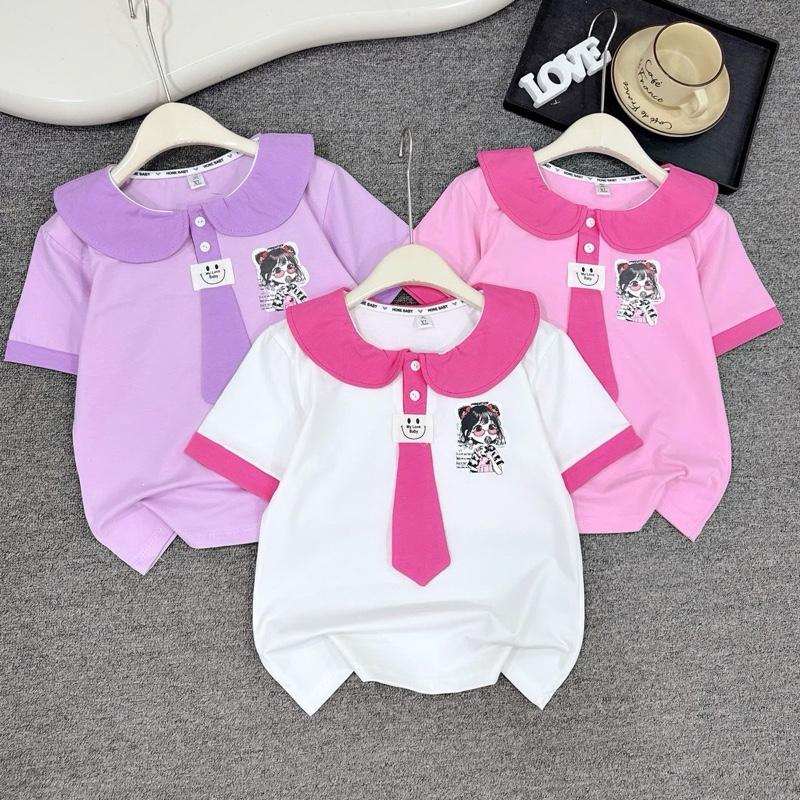 (18-35kg) Áo phông cổ sen phối cà vạt cho bé gái 3 màu