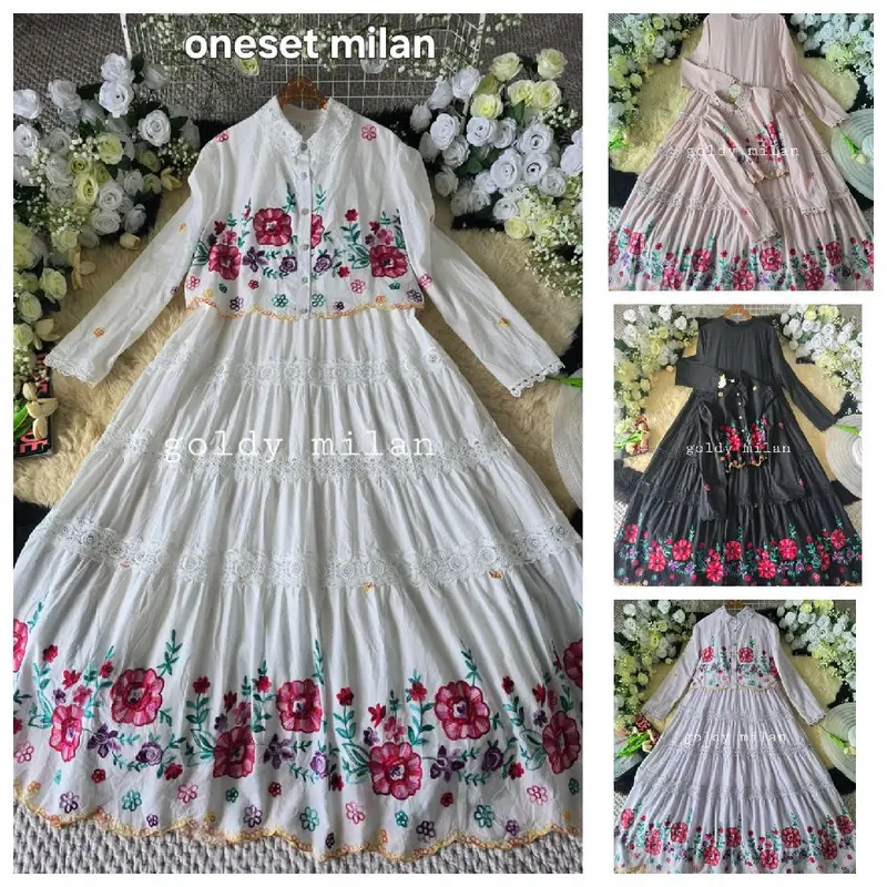 oneset milan bahan sutra premium motif bunga 0