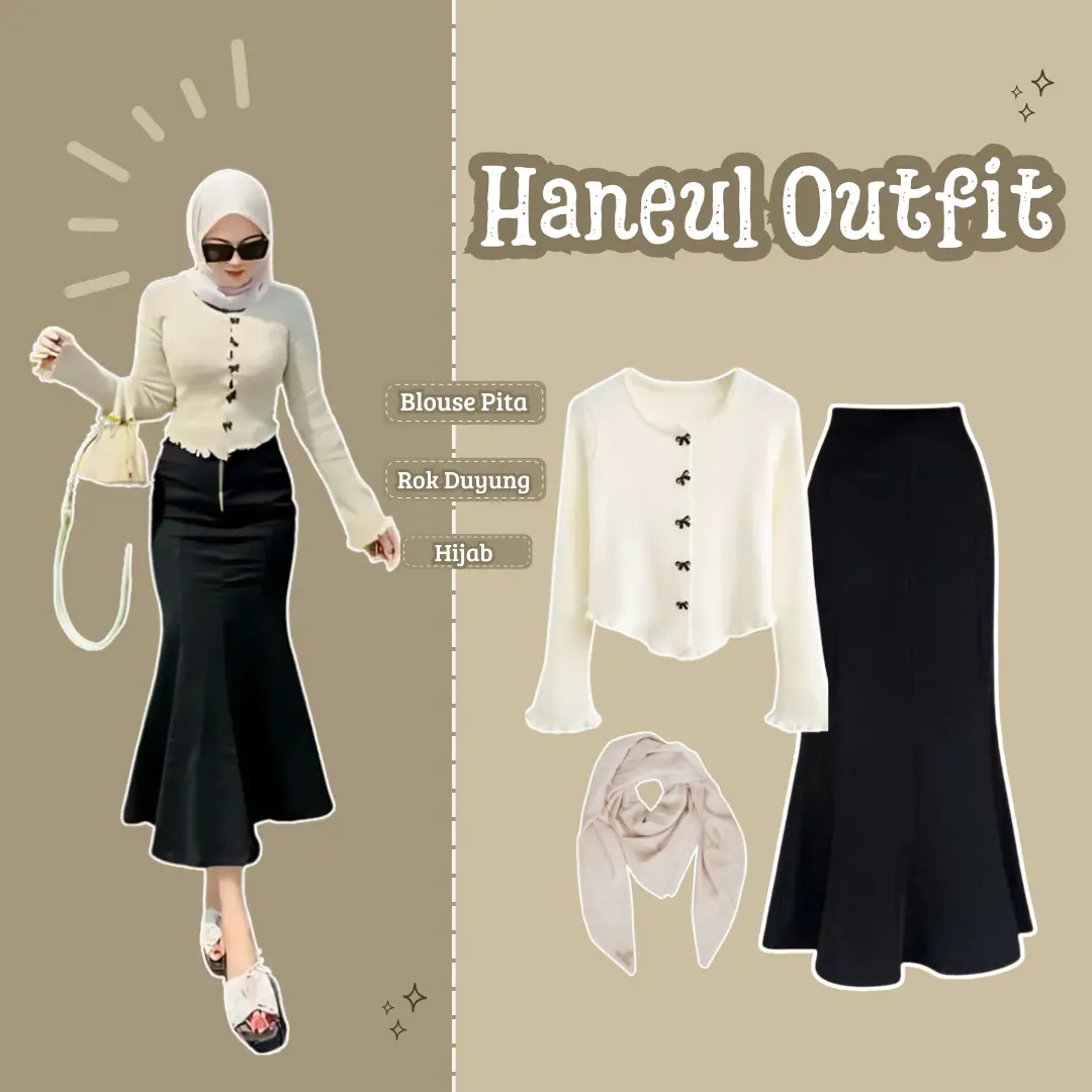 One Set Haneul Outfit ( Blouse Pita + Rok Duyung + Hijab ) Ootd Korean Style | Fashion Wanita Kekinian