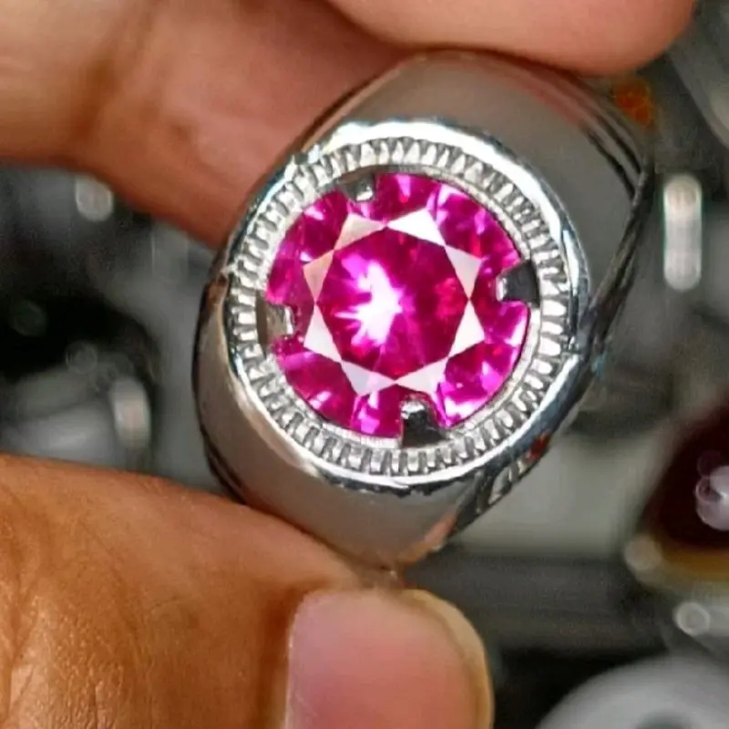 Batu Cincin Permata Pink Sapphire Ban inigkok Cutting Ring Monel Henmade Doff