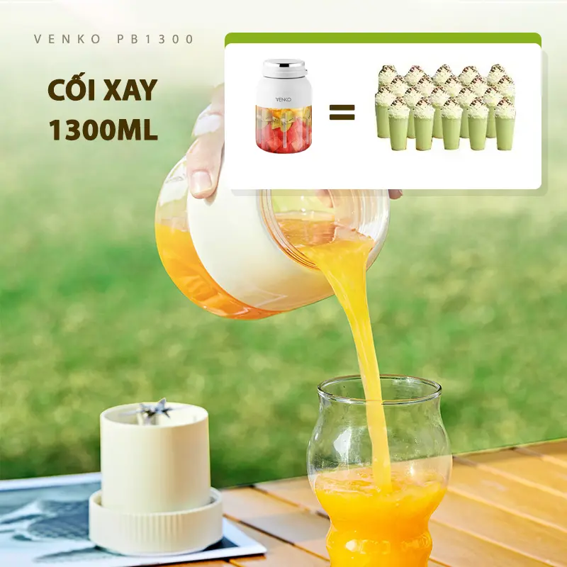 Máy xay sinh tố Venko VK-PB1300 Dung tích 1300ml Lưỡi dao 10 cánh Xay mạnh mẽ Máy xay sinh tố cầm tay không dây dùng pin 2