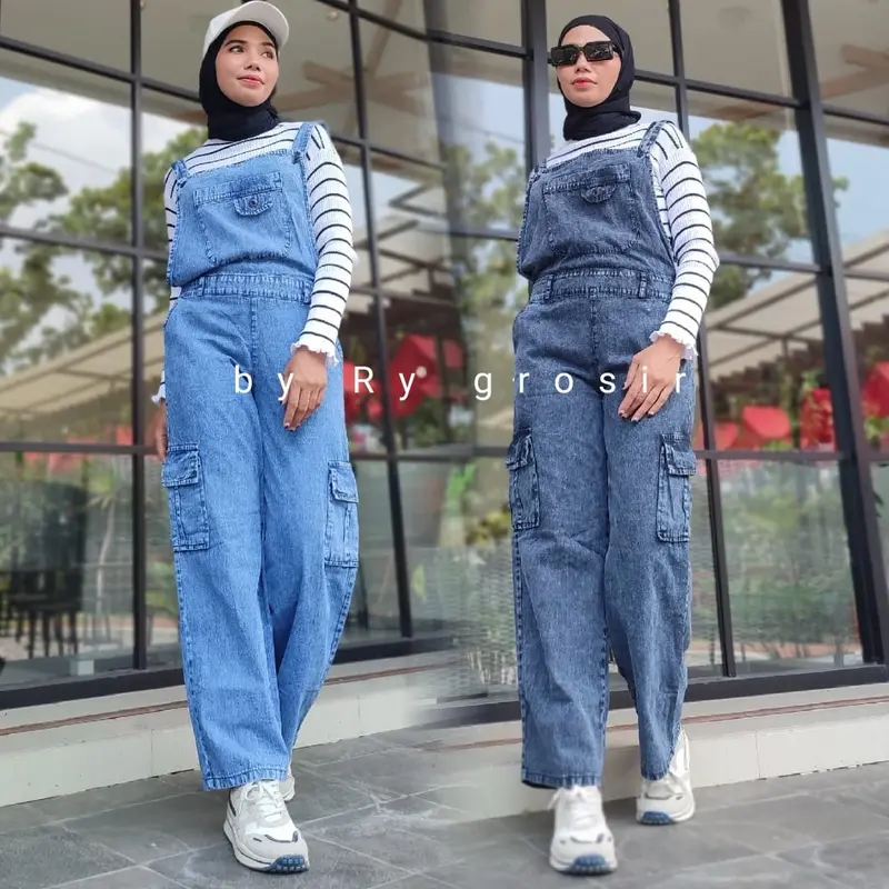 Jamsuit Overall Wanita Bahan Katun Twill Polos Panjang Dan Jamsuit jeans 4