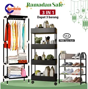 Combo 3 in 1 (COD) persegi rak baju + square rak serbaguna 4 susun +rak sepatu 4 layer