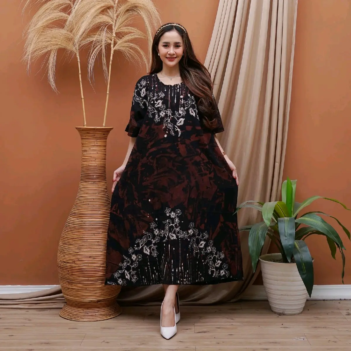 Daster Jumbo Ld 120 rayon twill resleting busui batik cap malaman Motif Pekalongan Dress Pendek Ibu Nyaman Menyusui Lengan Wanita Hamil Bumil Katun