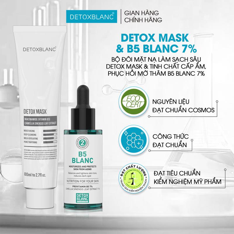 [Combo Mask + B5] dành cho da dầu, thâm ,hỗ trợ phục hồi da : Mặt Nạ Kiềm Dầu Detox Mask + Serum Phục Hồi B5 detoxblanc