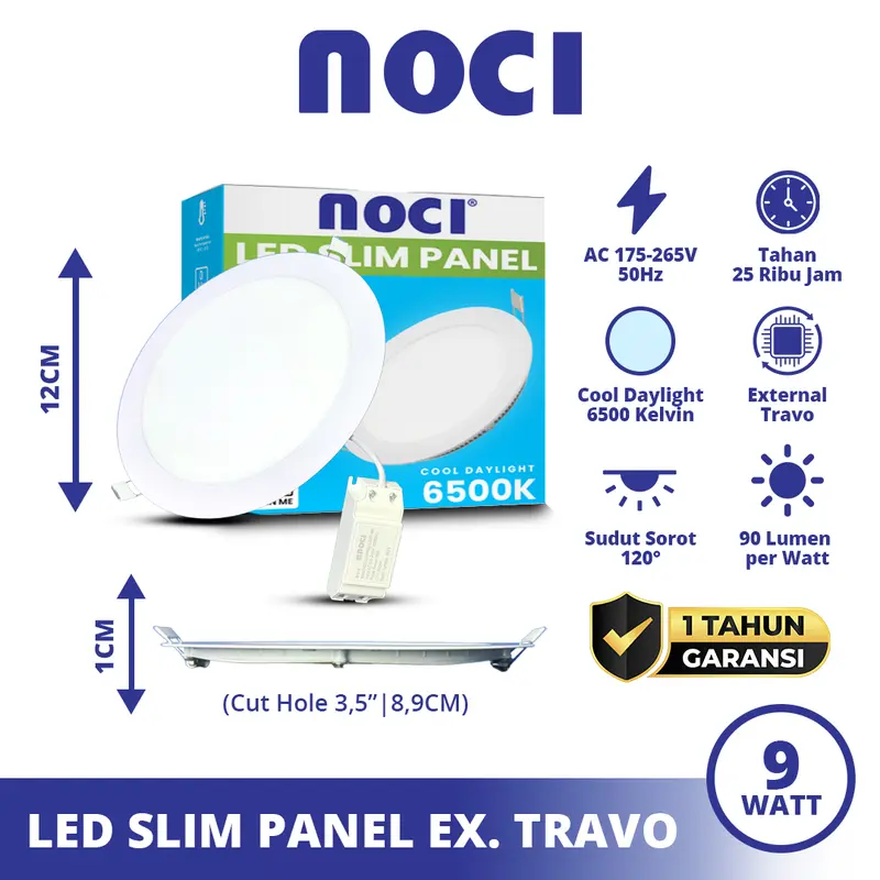 Noci Lampu LED Slim Panel [External Travo] Lampu Plafon Rumah 6-18 Watt Cahaya Kuning 3000K/Putih 6500K Super Terang Hemat Daya