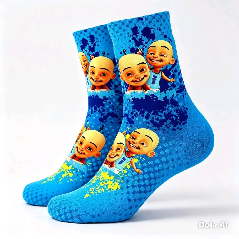 Kaos kaki lucu anak laki-laki dg motif Upin & ipin unik dan nyaman dipake sehari-hari sepatu pantofel sekolah
