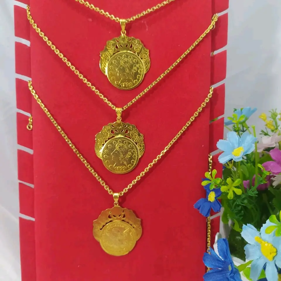 Kalung dan liontin sepuh emas 24k lapis kristal