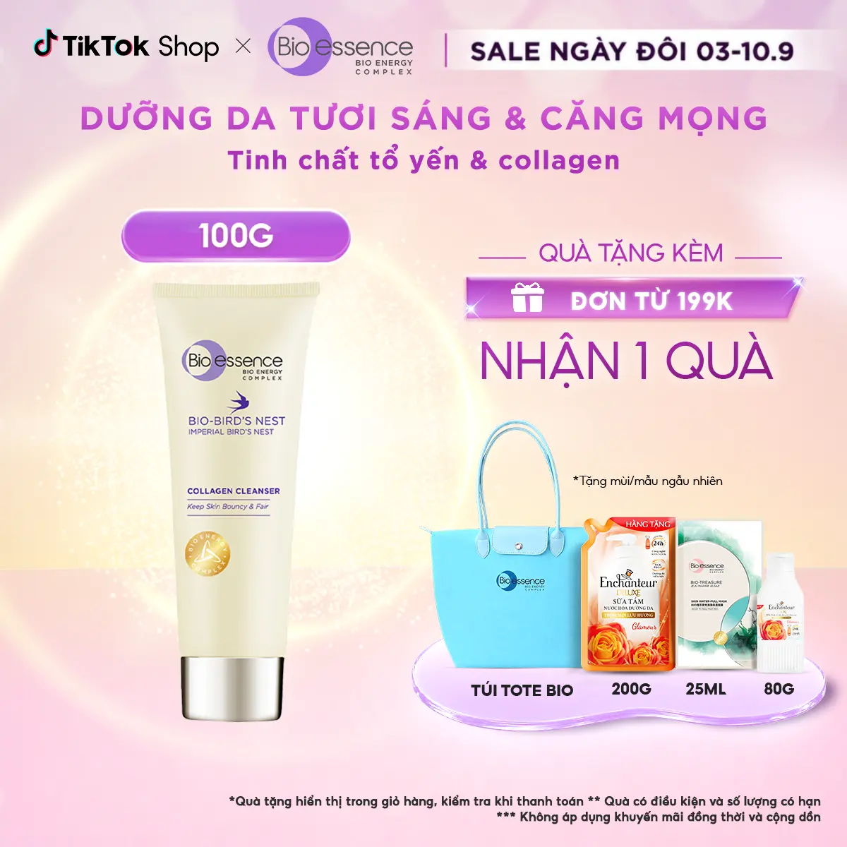 Sữa Rửa Mặt Bio-Essence Bird's Nest Dưỡng Da Tươi Sáng Tinh Chất Tổ Yến Và Collagen 100g