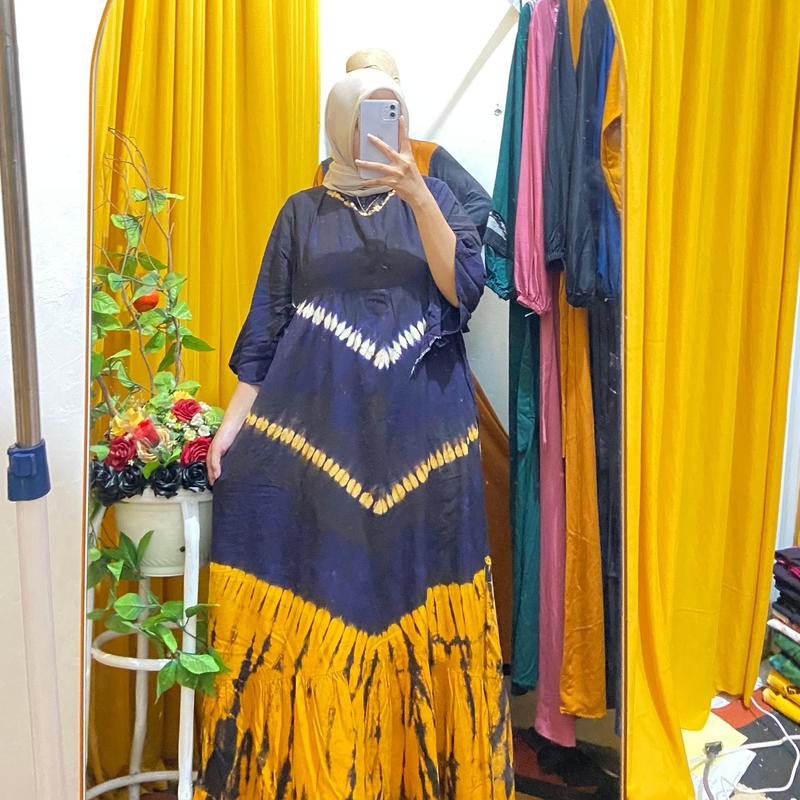 [ BEST SELLER NEW MOTIF ] DRESS CIBI LENGAN 3/4 BAHAN  RAYON TEBAL TERBARU / DRESS WANITA  MOTIF JUMPUTAN TERBARU TERLARIS - UKURAN STANDAR & JUMBO LD 110 & 120 PB 130 8