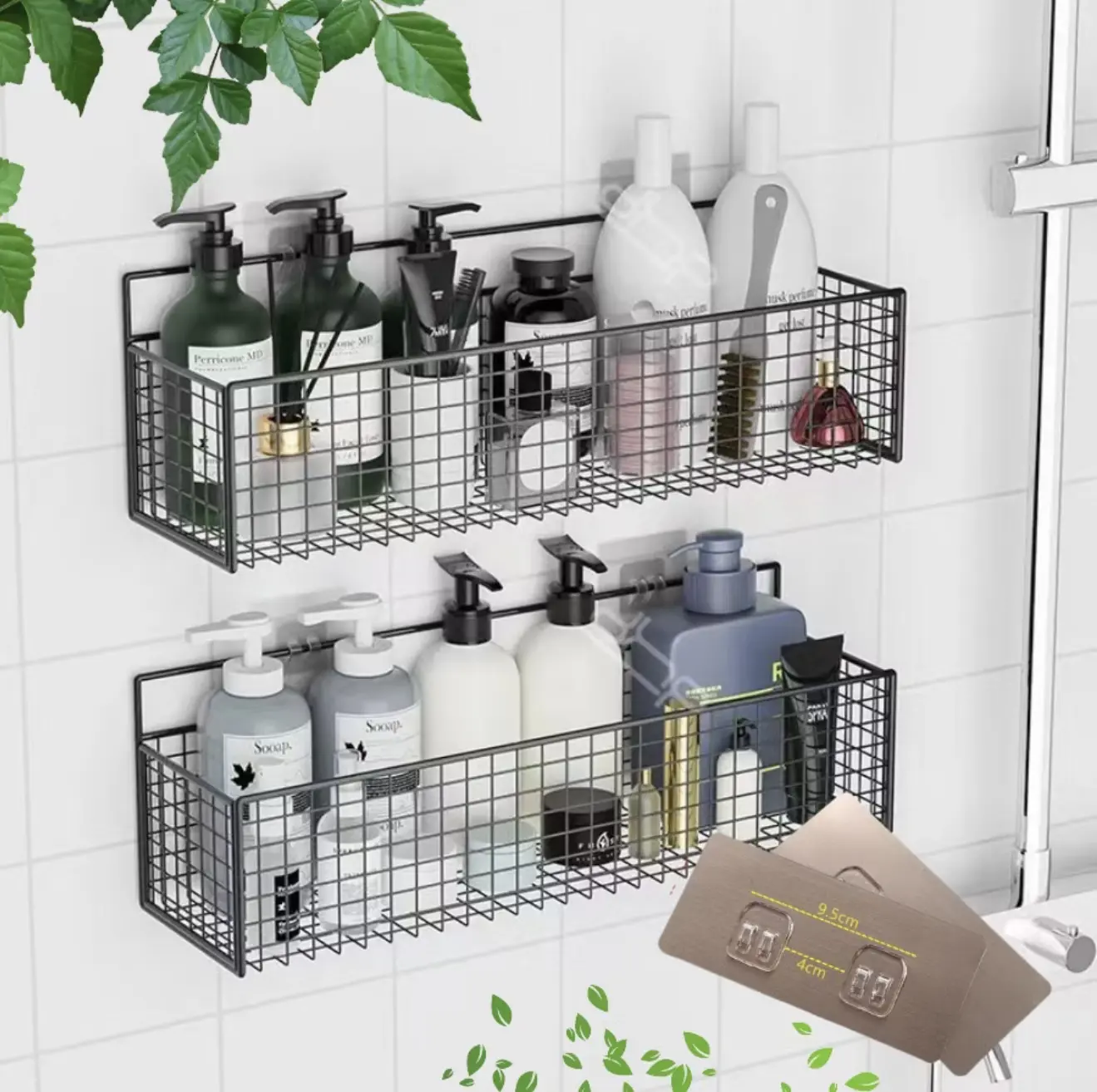Combo 02 Kệ Đựng Đồ Nhà Tắm Hình Chữ Nhật, Mỗi Kệ Tặng Kèm 2 Miếng Dán
