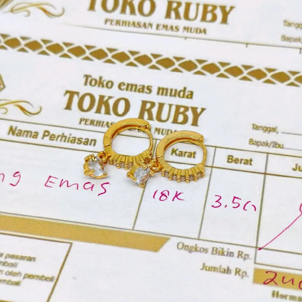 [PROMO] Anting Baris Gantung Mata Satu Emas Muda Asli Anti Luntur Dan Karat