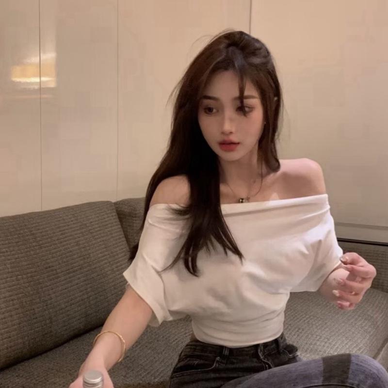 A112 Áo croptop trễ vai cánh dơi nữ , áo croptop ngắn tay gợi cảm thun cotton size dưới 53kg