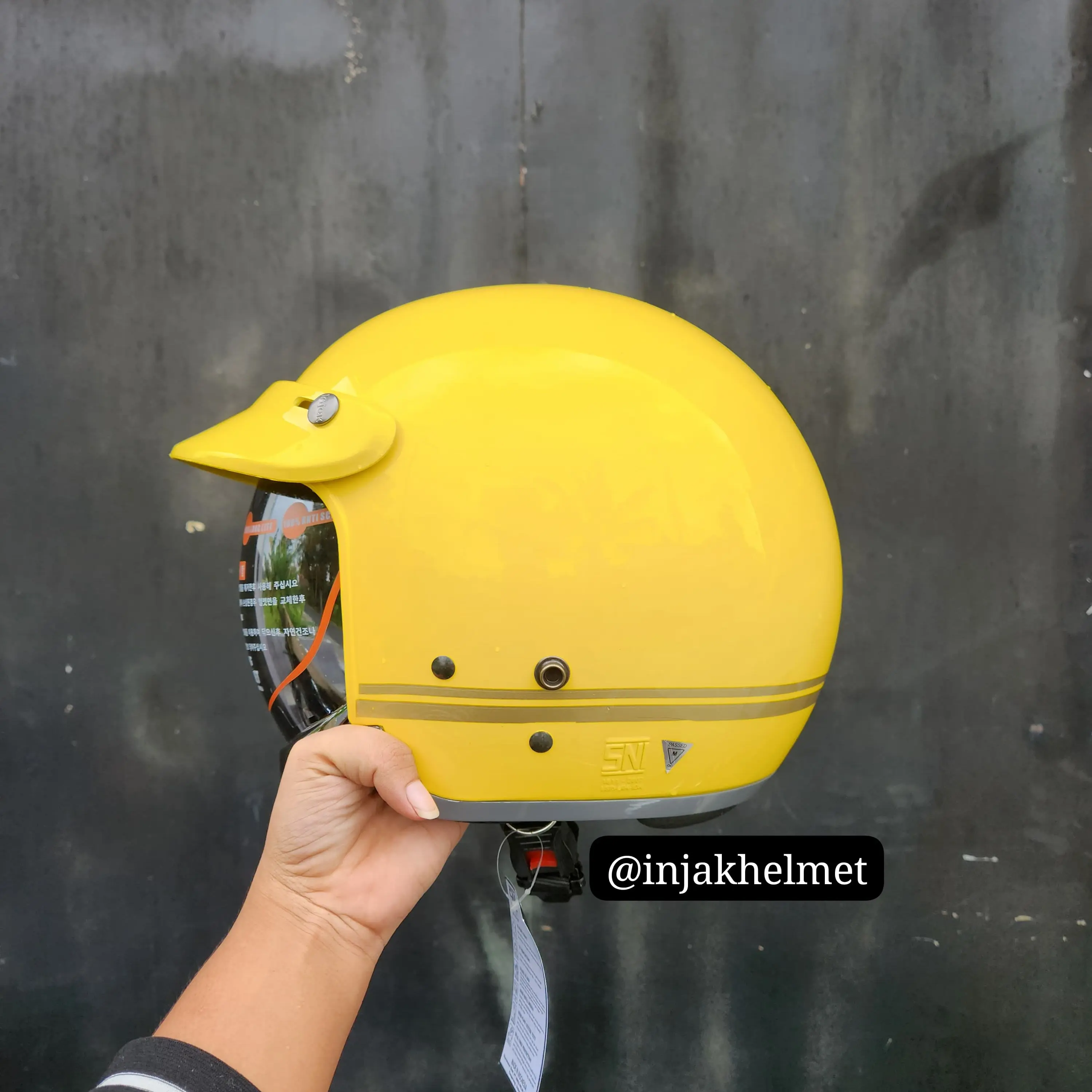 Helm  Retro Injak Visor Inner (Kaca Dalam) Motif Garis Line Tanpa Garansi Yellow Protective Gear