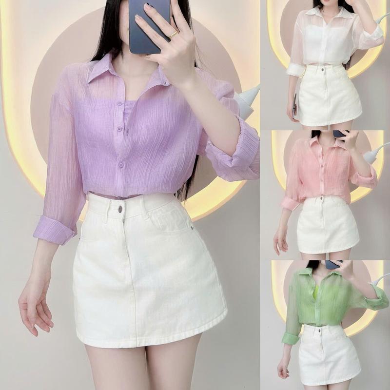 (KÈM ÁO DÂY) SET Áo Sơ Mi nữ  Voan tơ mùa hè Mềm Mát Mỏng nhẹ kèm áo 2 dây cùng tông màu áo somi khoác ngoài đi chơi đi biển  LAMO- B1286