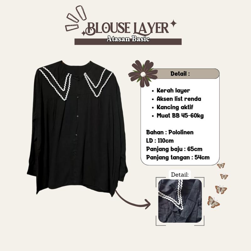 3in1 Setelan Wanita One Set Kekinian (Kemeja Korean Style Blouse Lucu, Celana Kulot Knit, Jilbab Segiempat Bella Square) LQ083 Atasan Hitam Kerah Renda one  set 4