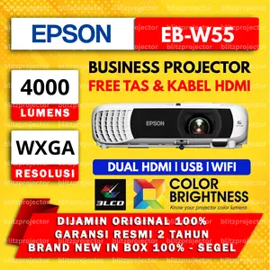 Epson Proyektor EB-W53 EB-W55 EB-W51 EBW53 EBW55 EBW51 W53 W55 W51 Resolusi WXGA 4000 Lumens HDMI Garansi Resmi 2 Tahun