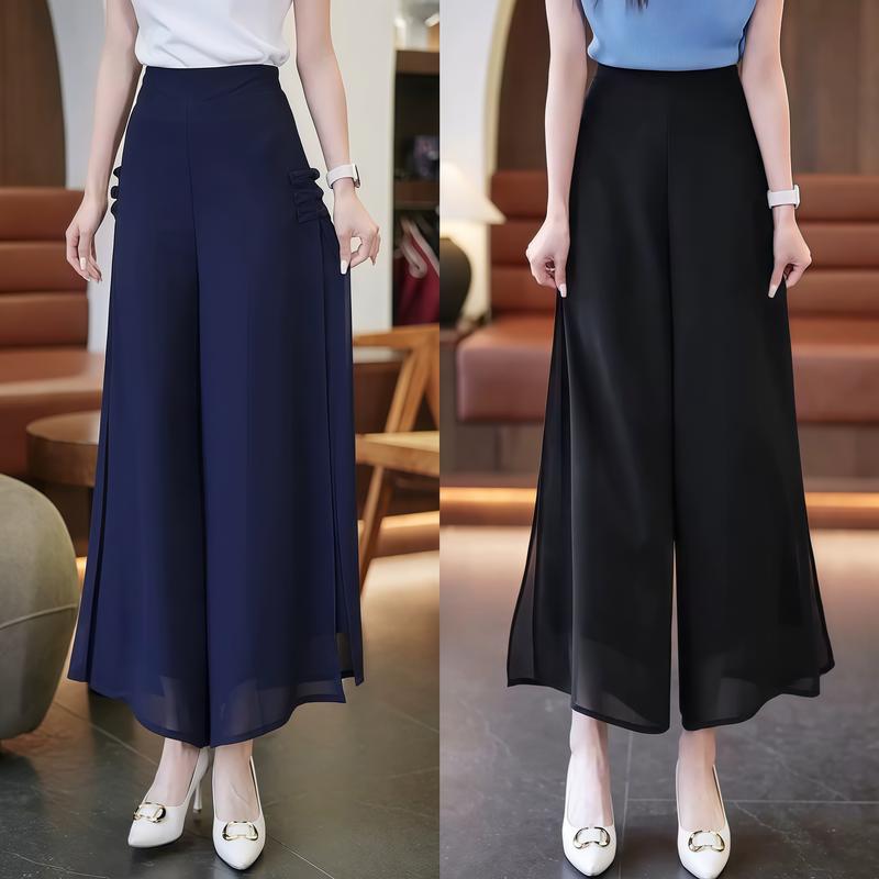 COMBO-2 Quần ống rộng dài bigsize nữ chất chiffon Quần giả váy lửng 2 lớp cạp cao lưng chun tiện lợi mát mẻ che khuyết điểm