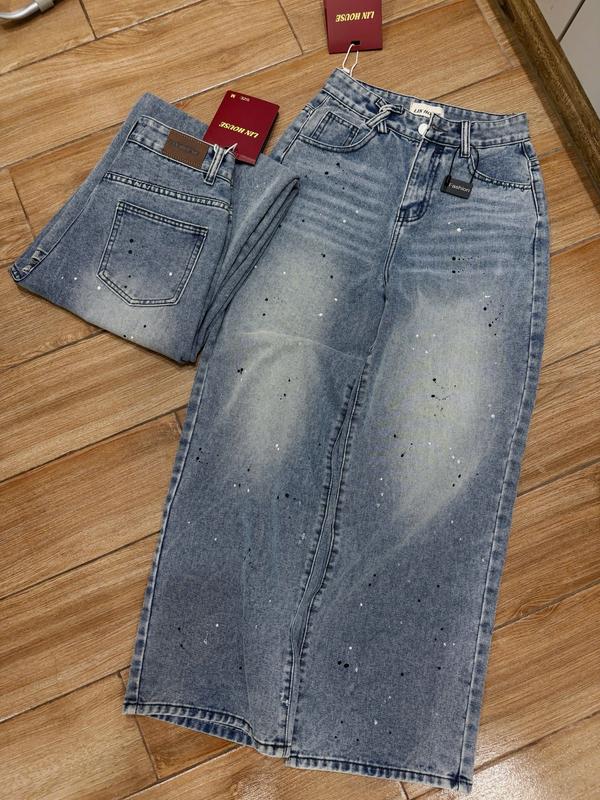 LIN HOUSE - MÃ 42 QUẦN JEANS FORM SUÔNG VẤY SƠN CÓ FORM NẤM LÙN