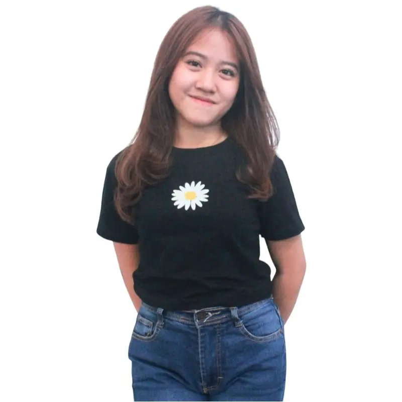 FLAVIO CROP TOP KAOS POLOS BASIC TEE WANITA KAOS POLOS LENGAN PENDEK BUNGA MATAHARI Santai Atasan Hitam Nyaman baju  crop baju  wanita baju  baby  tee  wanita Motif kaos  slim  fit  wanita 3