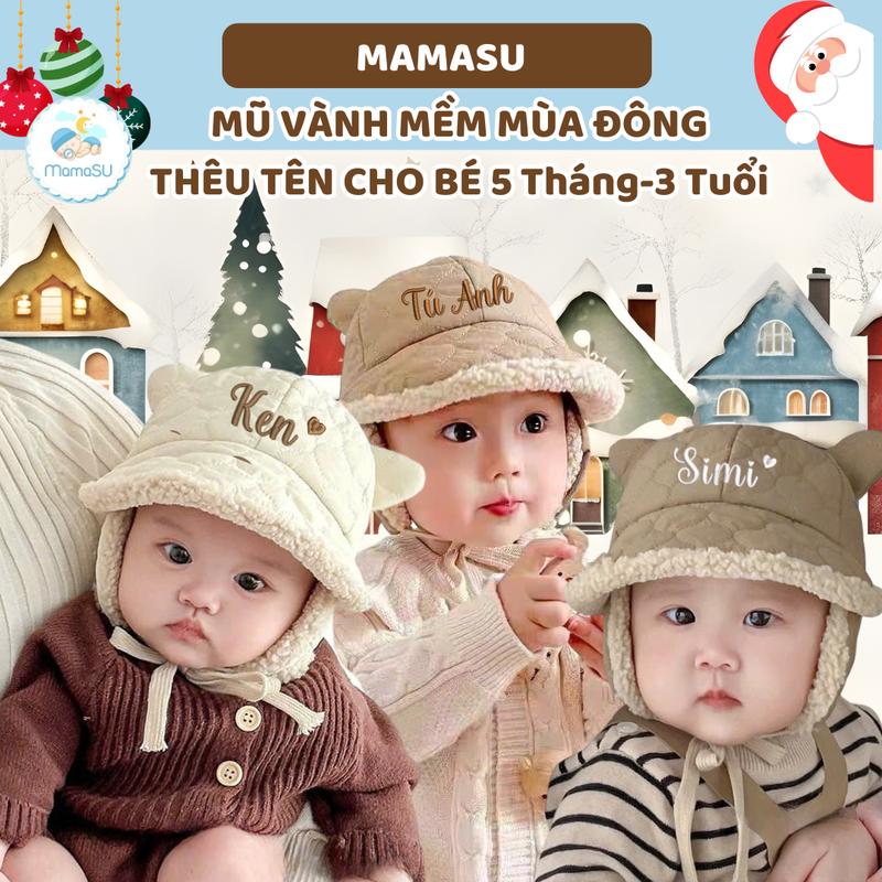   THÊU TÊN  Mũ Vành Mềm Mùa Đông Thêu Tên Cho Bé Theo Yêu Cầu Mũ Bịt Tai Lót Lông Dày Dặn Ấm áp Cho Bé Từ 5 Tháng -2 Tuổi 
