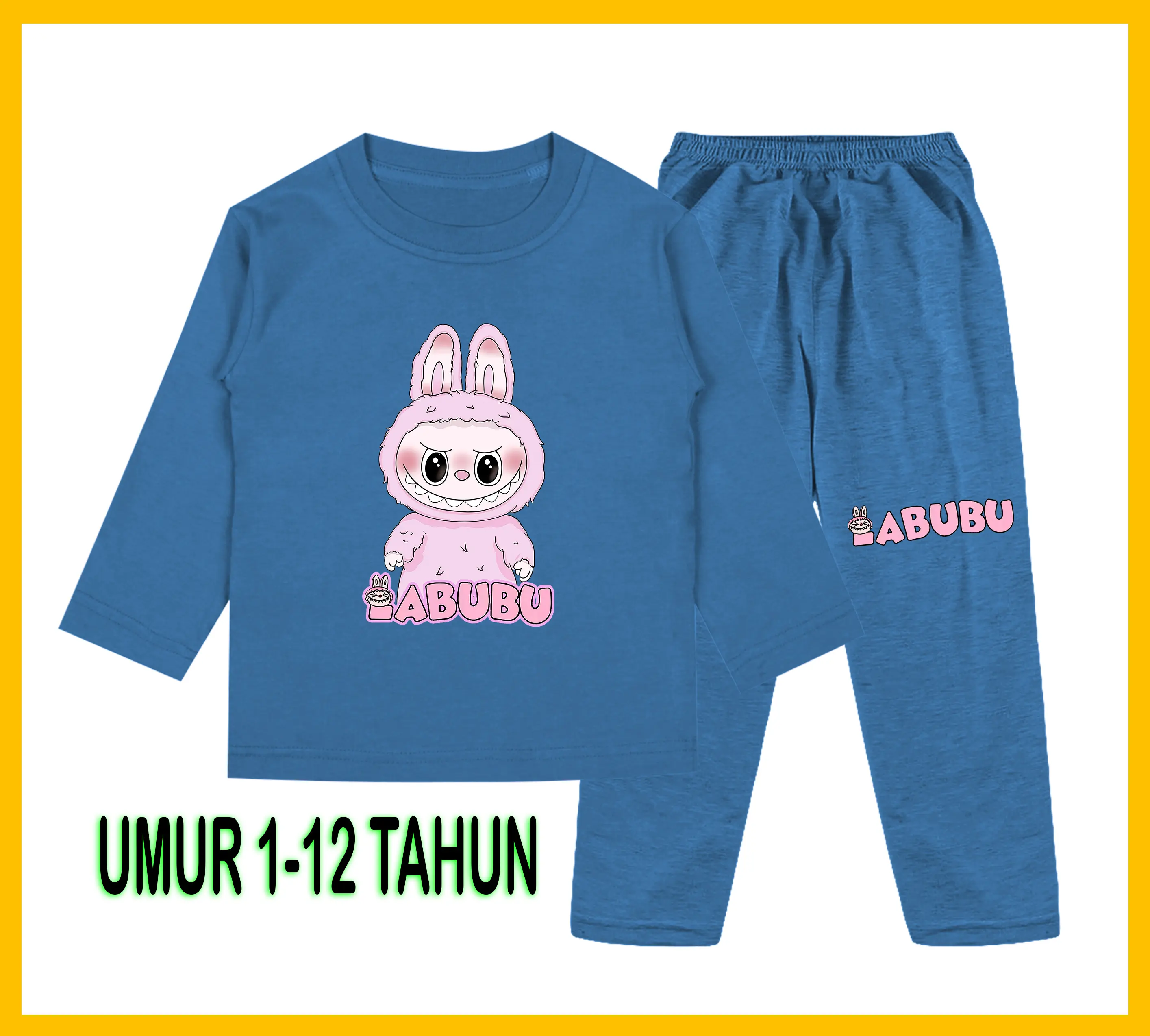 Setelan Baju Anak Gambar Labubu Lengan Panjang - Baju Anak Fashion Celana baju labubu