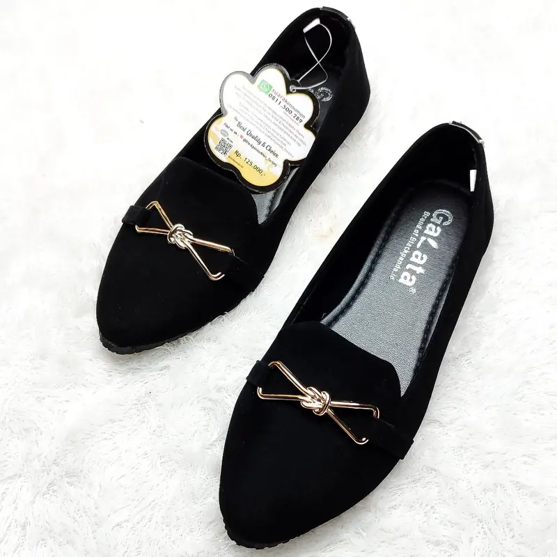 Blackpanda Lafur Flatshoes Wanita Cantik Ujung Lancip Hitam Kerja Karet flat shoes sandal sepatu kerja wanita 5