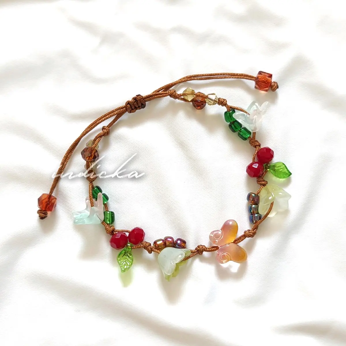 Gelang Manik Kupu Bunga Setaman Twilight Edition Tali Serut Fairy Cottagecore Beads Bead Bracelet Bracelets Aesthetic Premium untuk Cewek Cewe Wanita Perempuan Remaja Dewasa Kado Pacar Cantik Gift Plastik Kristal