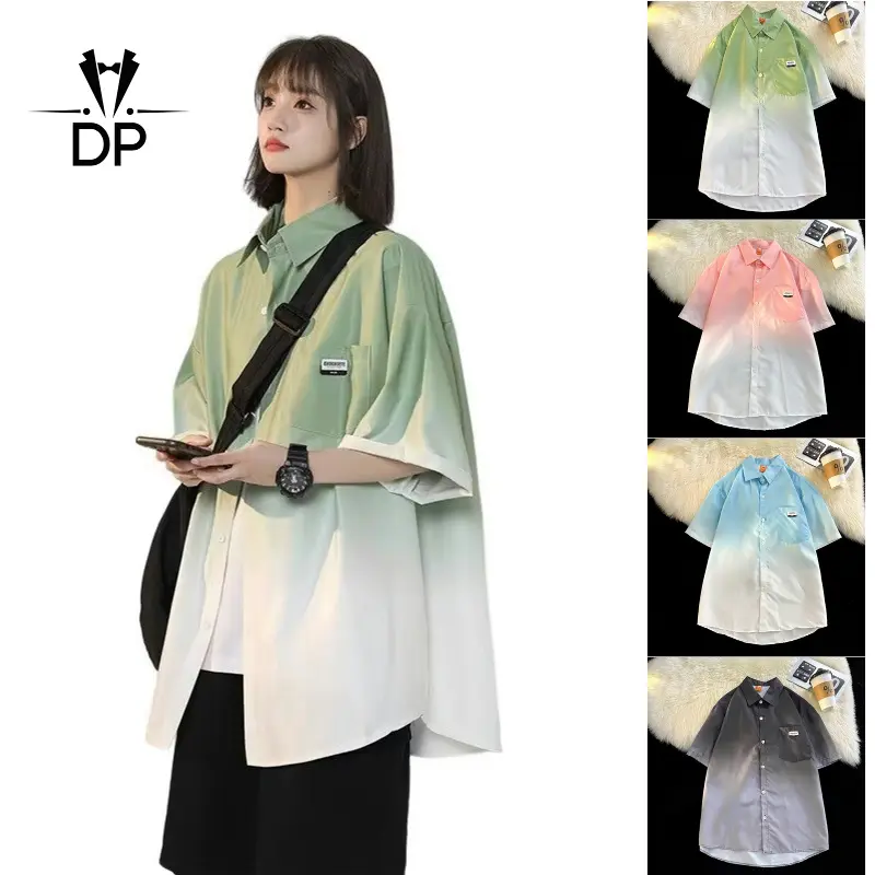 Unisex short sleeved shirt, wide gradient color, Korean fashion style