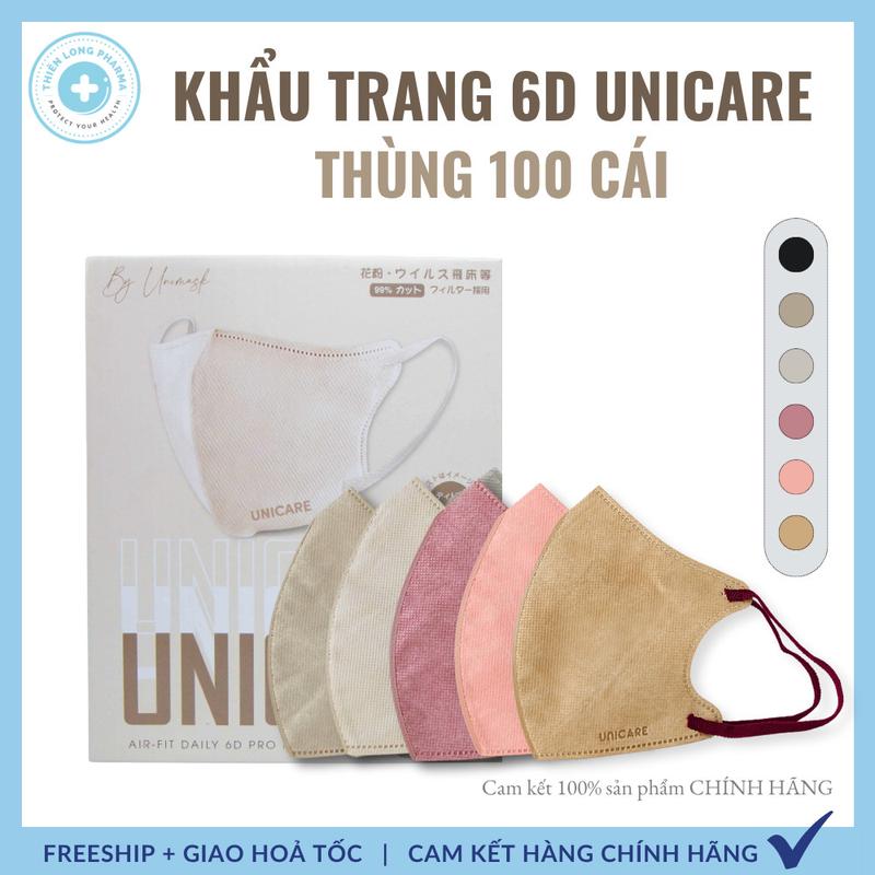 [Sale 10.10] UNICARE Thùng 100 Cái khẩu trang UNICARE 6D ProMask Quai Chun Mềm Mại 3 Lớp Kháng Khuẩn