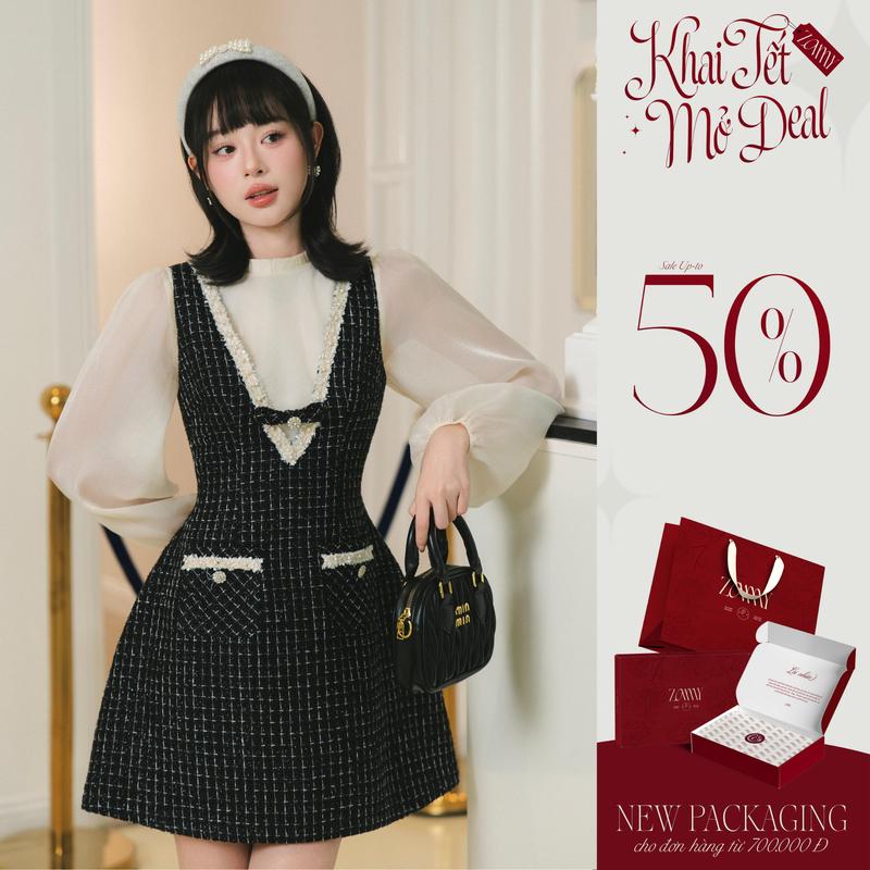  ZAMYSHOP - Váy thiết kế dạ kẻ giả set váy xinh đi làm đi chơi cách điệu tiểu thư 