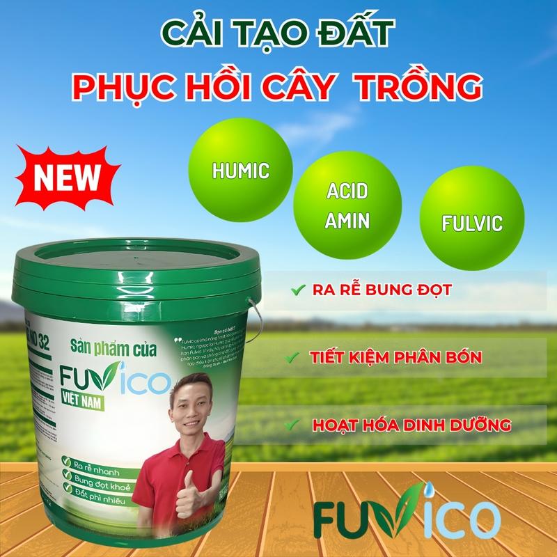 FUVICO - Phân Bón Hữu Cơ Kích Rễ Cải Tạo Đất Phục Hồi Cây Trồng Sau Thu Hoạch Hạ Phèn Nhanh Xanh Lá Dày Lá xô 10kg pha 2000 lít
