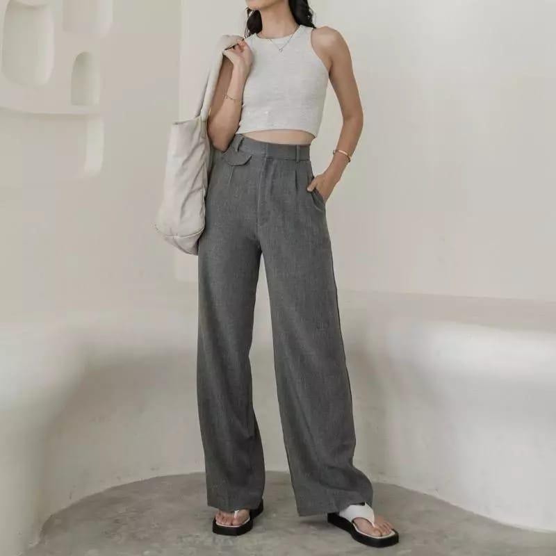Product Introduction of Celana Oro Loose Pants Wanita Anti Kusut Basic Panjang - Hitam, Katun Woll Premium Kulot Linen Formal celana korean style 3
